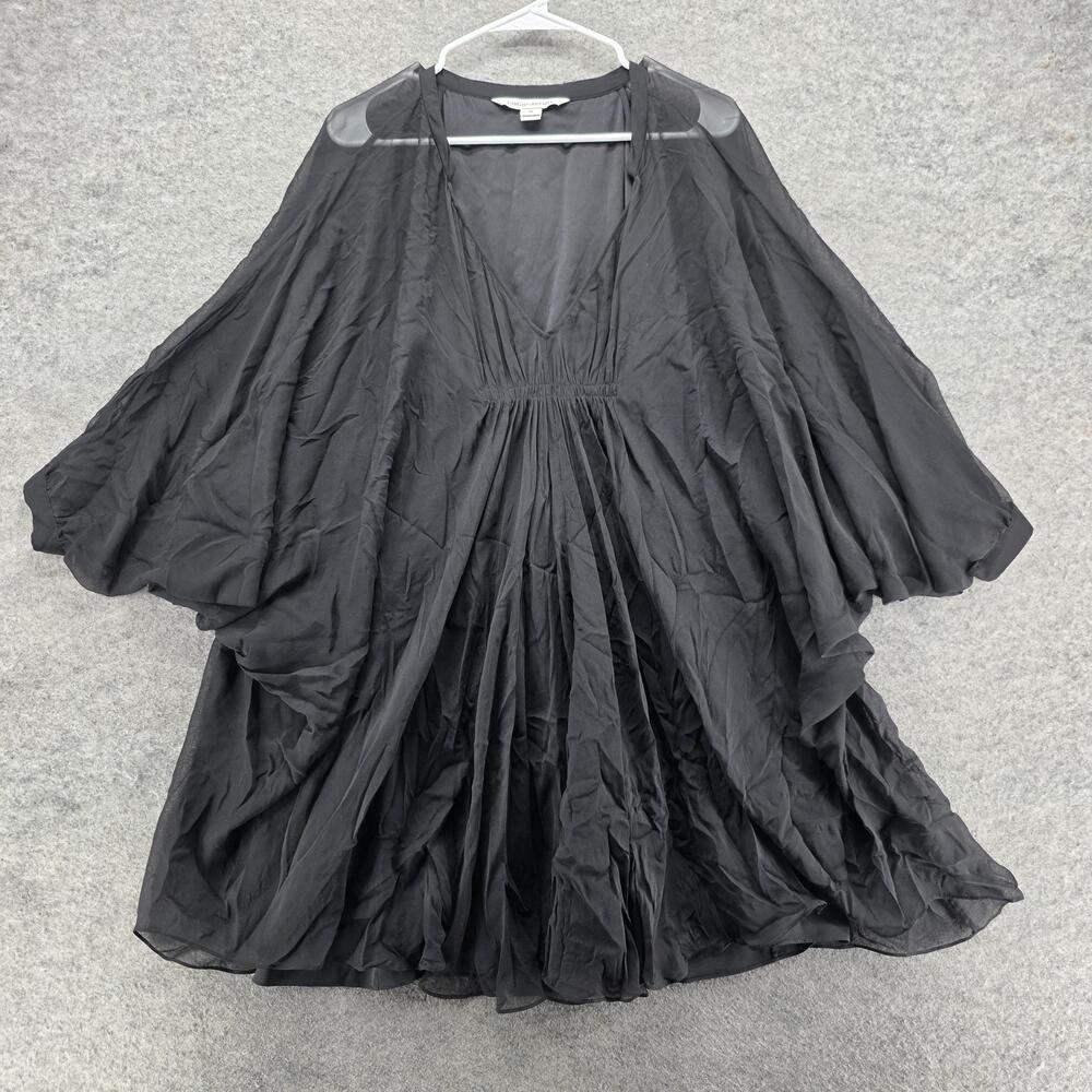 Diane Von Furstenberg Dress Womens 10 Black Kaftan Maxi Chiffon Lined Pleated